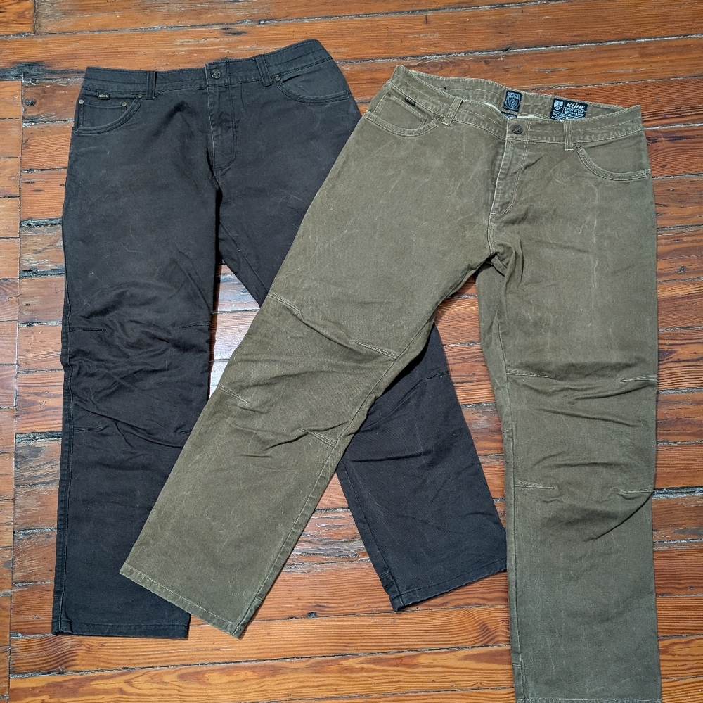 lot 2 pair Kuhl RYDR Vintage Patina Dye HIking Outdoor Pants 38 x 32 brown olive